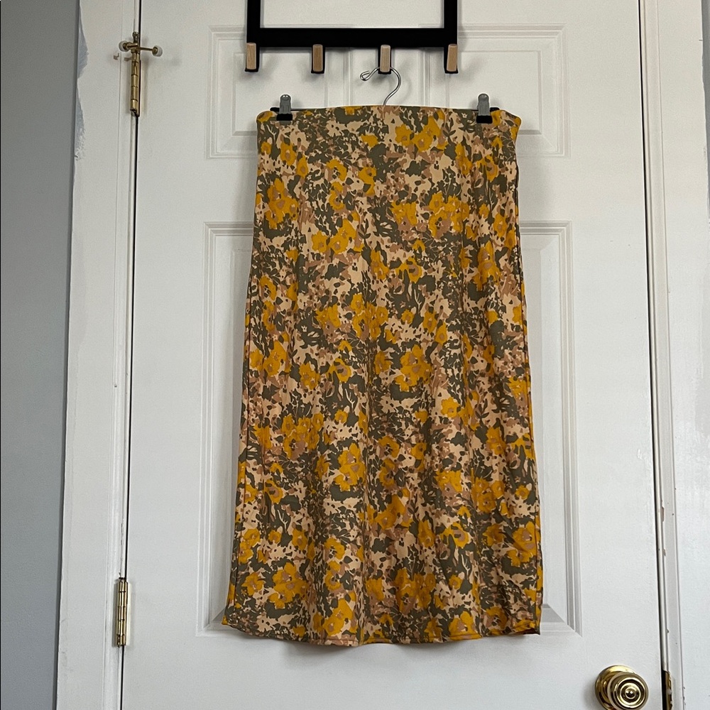 Prana Yellow and Green Floral Midi Skirt